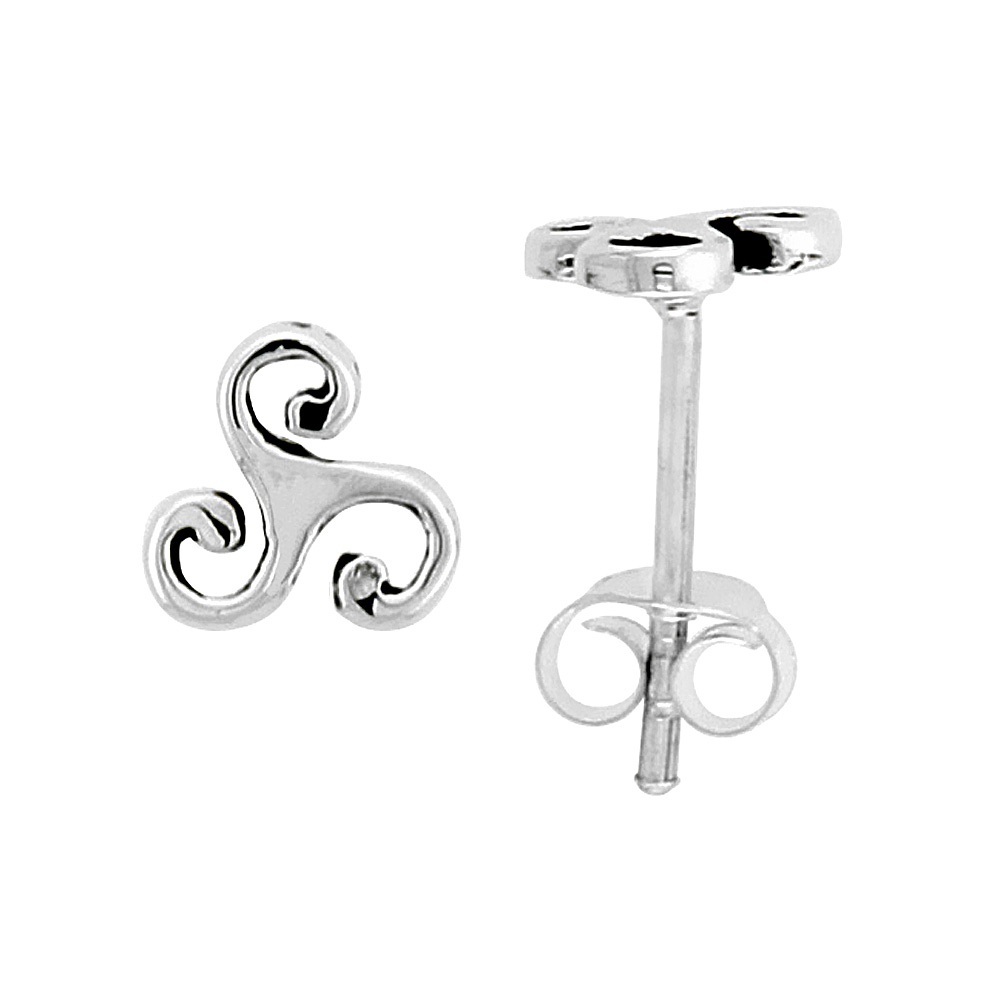STERLING SILVER TRISKELION CELTIC SYMBOL STUD EARRINGS 1/4 INCH
