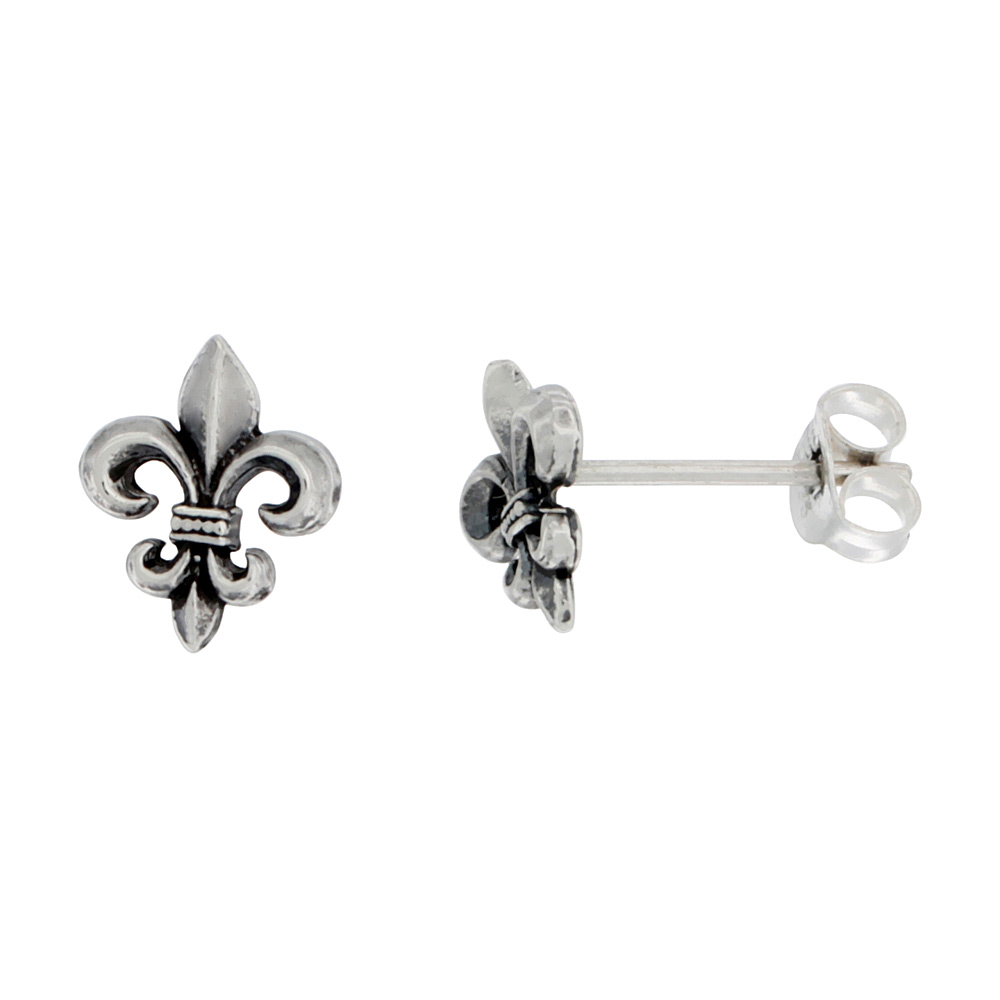TINY STERLING SILVER FLEUR DE LIS STUD EARRINGS 1/4 INCH