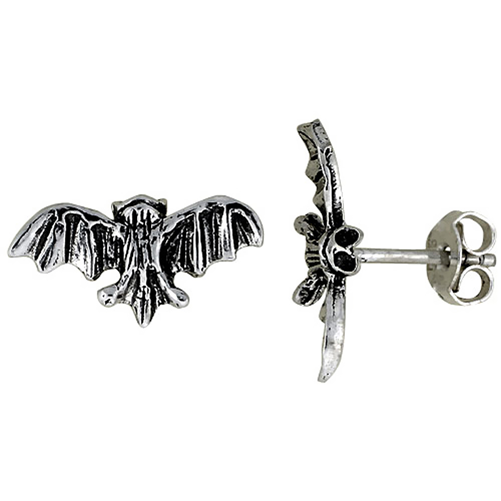 TINY STERLING SILVER BAT STUD EARRINGS 9/16 INCH