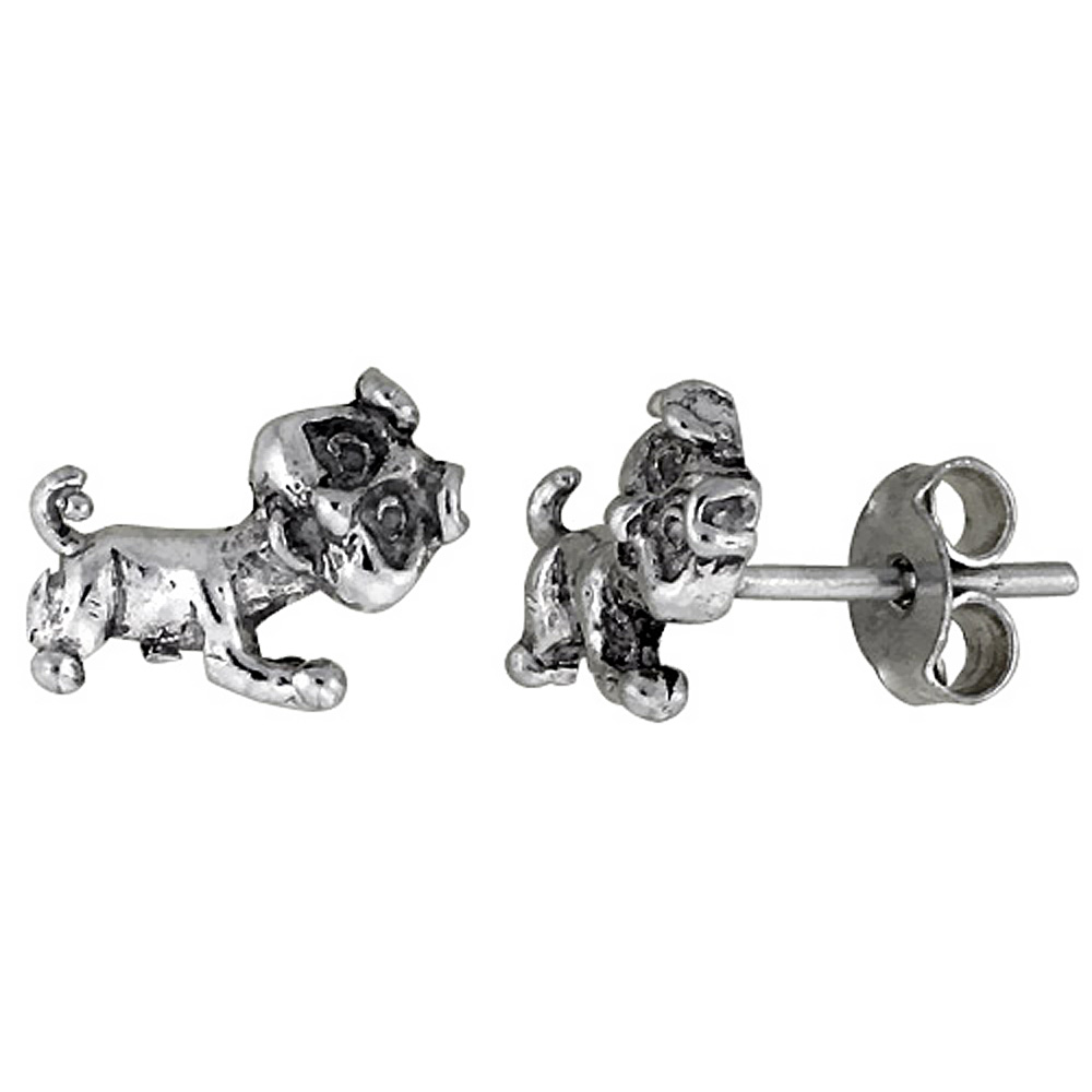 TINY STERLING SILVER DOG STUD EARRINGS 3/8 INCH