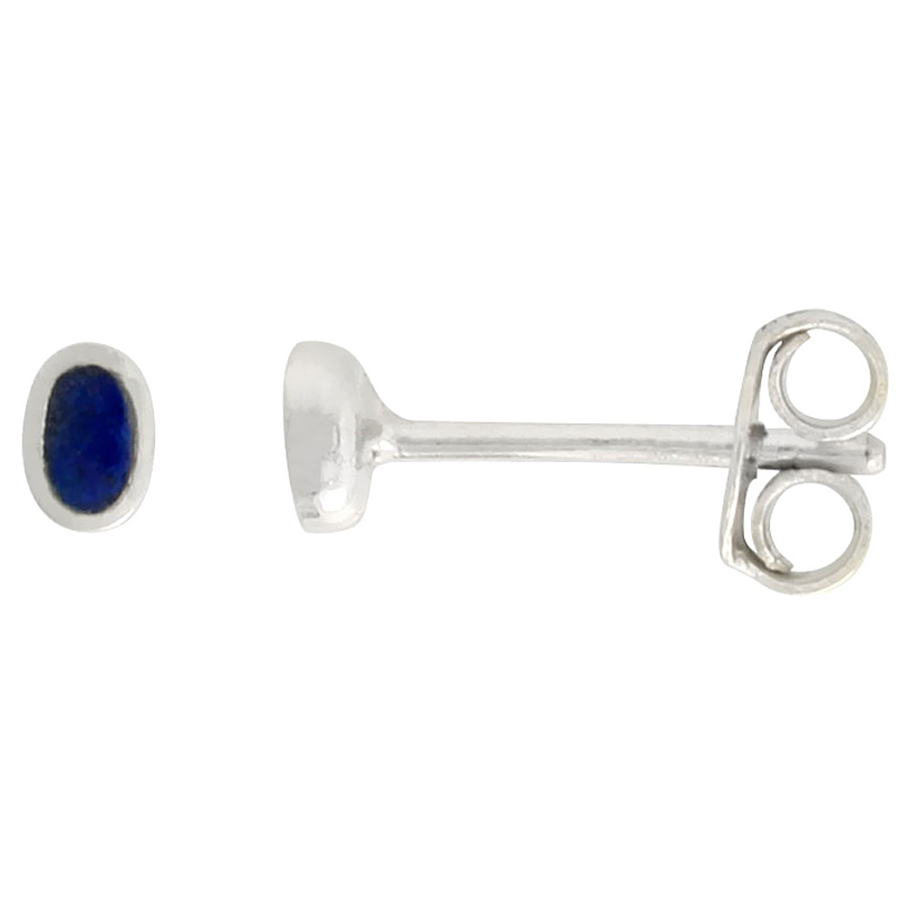 TINY STERLING SILVER NATURAL BLUE LAPIS LAZULI STUD EARRINGS NOSE STUDS, 1/8 INCH (3MM) TALL