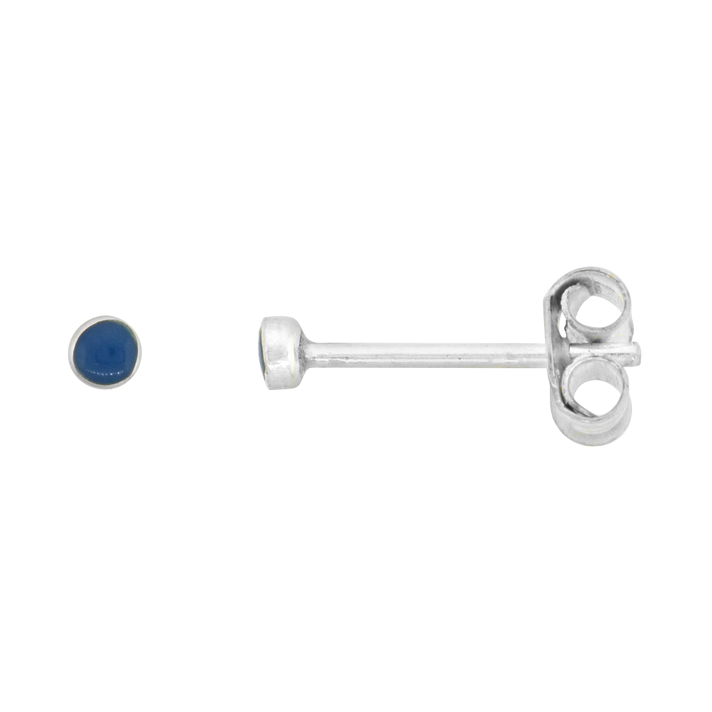 2MM TINY STERLING SILVER BLUE AGATE STUD EARRINGS FOR WOMENS NOSE STUDS 3/32 INCH ROUND