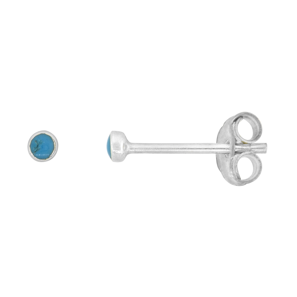 2MM TINY STERLING SILVER RECONSTITUTED TURQUOISE STUD EARRINGS FOR WOMENS NOSE STUDS 3/32 INCH ROUND