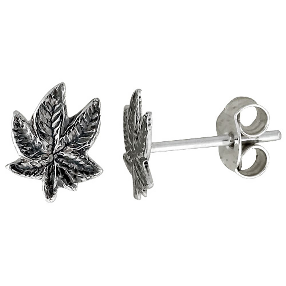 TINY STERLING SILVER 5 LEAF MARIJUANA STUD EARRINGS 5/16 INCH