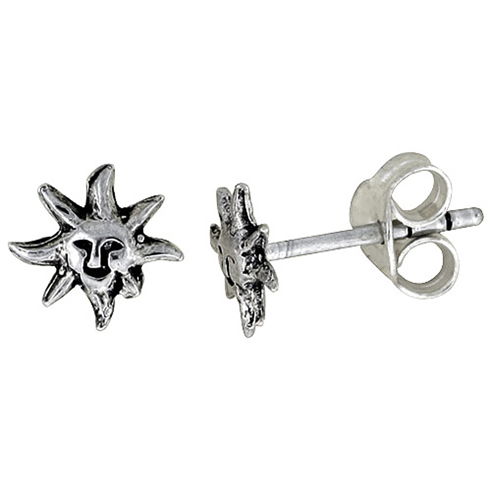 TINY STERLING SILVER SUN STUD EARRINGS 1/4 INCH