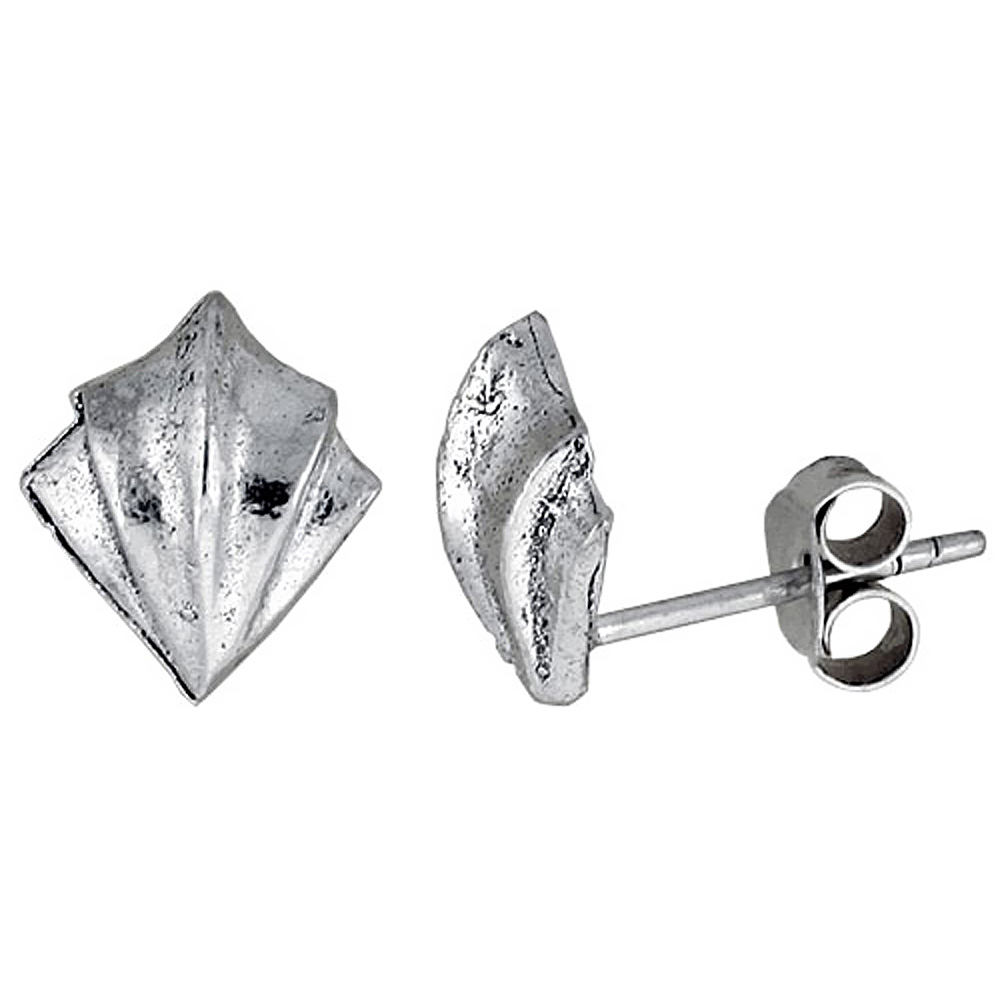 TINY STERLING SILVER SHELL STUD EARRINGS 7/16 INCH