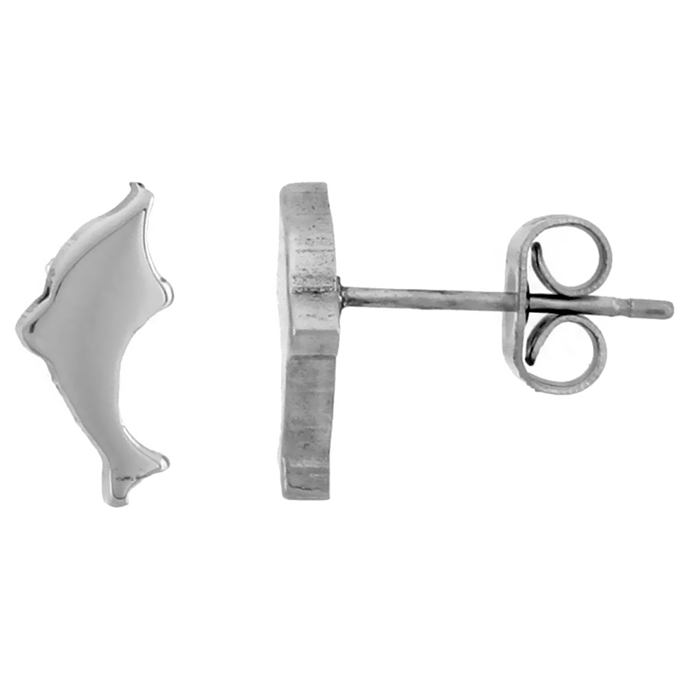 Small Stainless Steel Dolphin Stud Earrings 3/8 inch