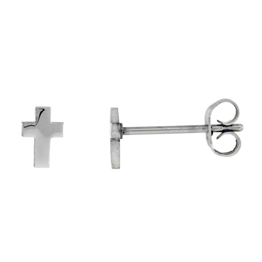 Stainless Steel Very Tiny Cross Stud Earrings 1/4 inch