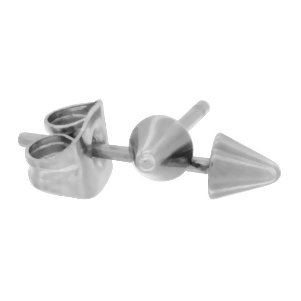 Tiny Stainless Steel Cone Stud Earrings 9/16 inch long