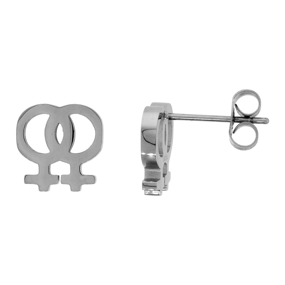 Stainless Steel Lesbian Symbol Earrings, 3/8 inch wide