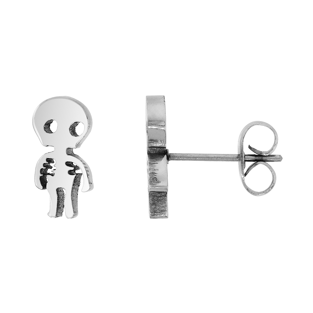 Small Stainless Steel Alien Stud Earrings 7/16 inch