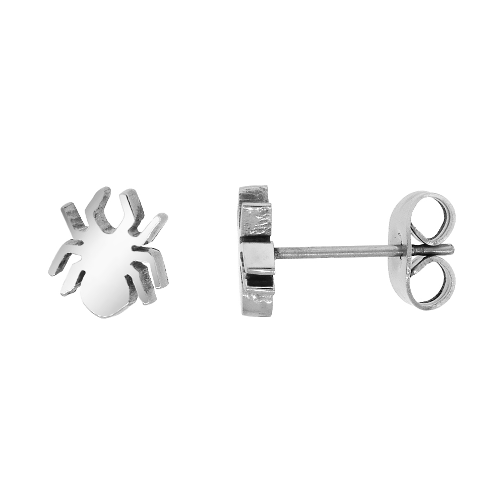 Small Stainless Steel Spider Stud Earrings 3/8 inch