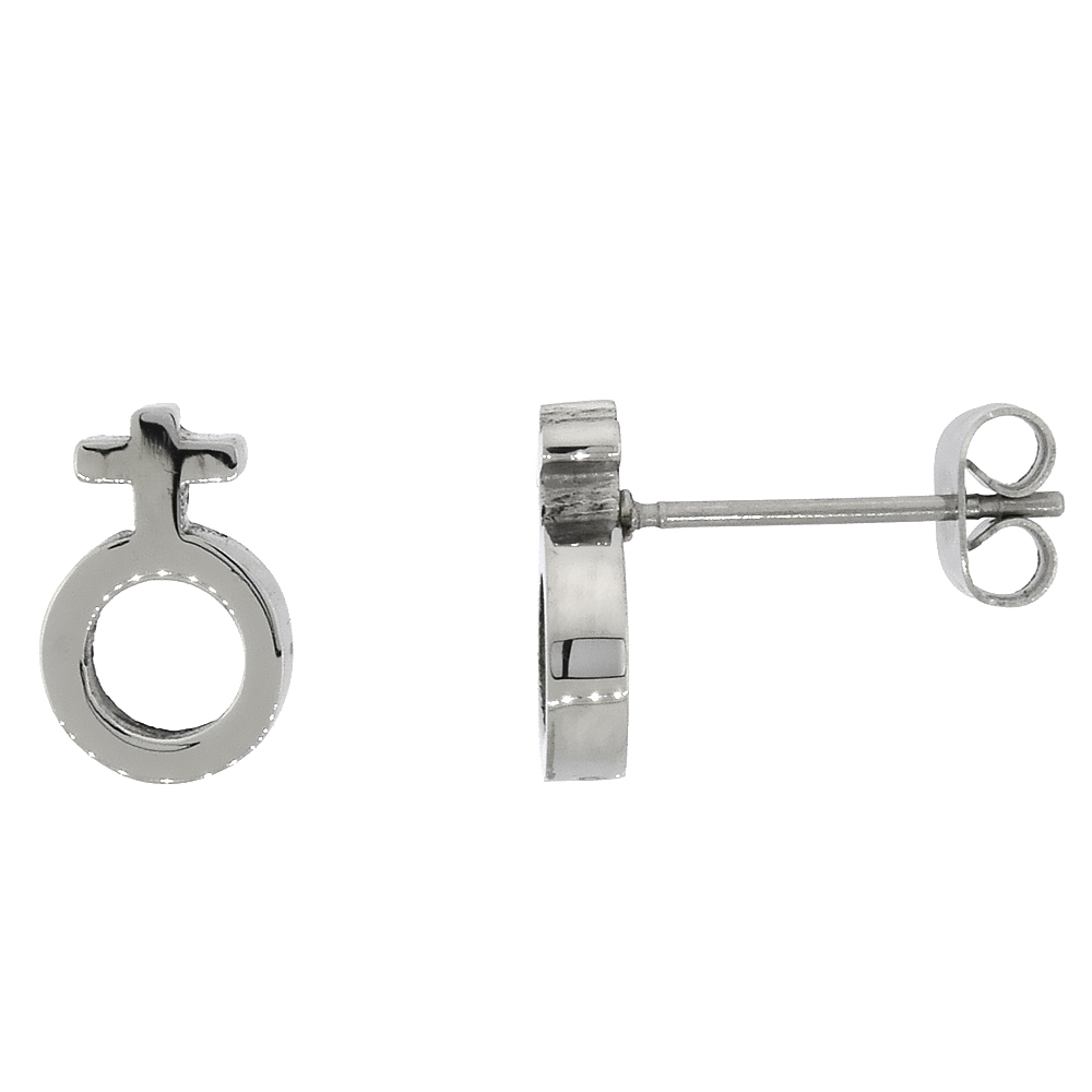 10 Pair Pack Small Stainless Steel Female Symbol Stud Earrings 3/8 inch
