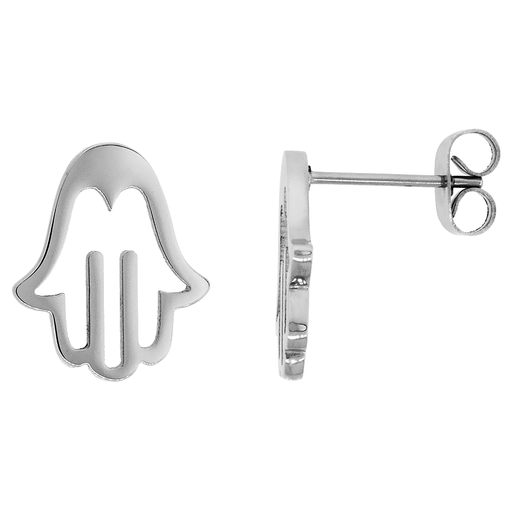 Stainless Steel Hamsa Stud Earrings Cutout Design 9/16 inch long