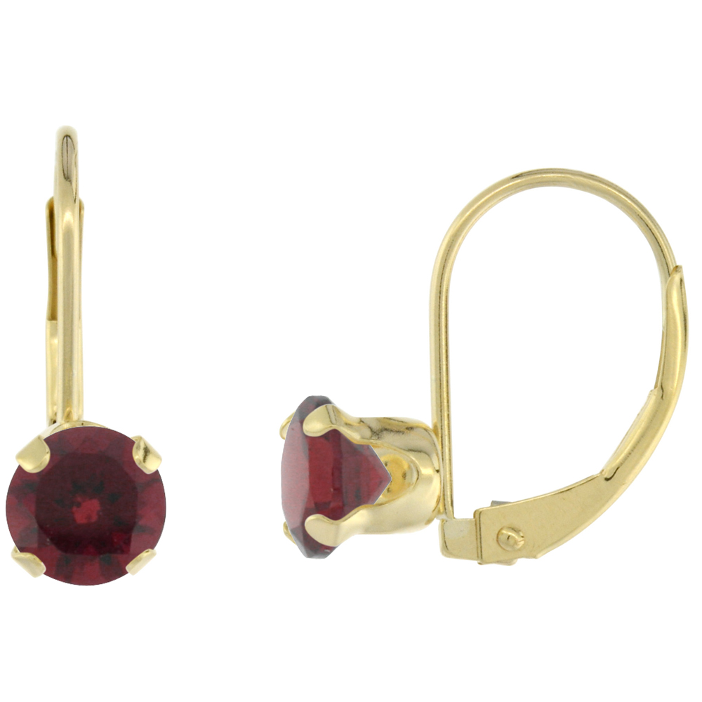 10K YELLOW GOLD NATURAL GARNET LEVERBACK EARRINGS 6MM ROUND 1.5 CT, 9/16 INCH