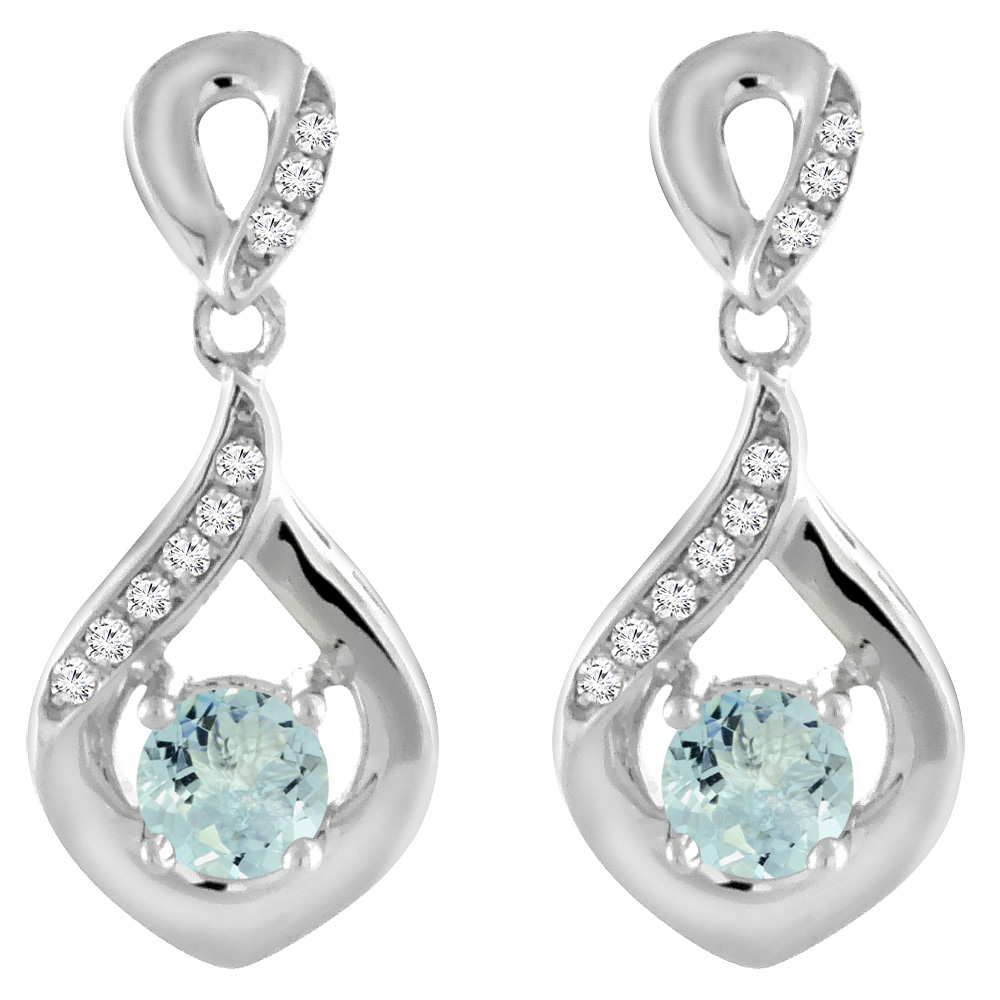 14K White Gold Natural Aquamarine Earrings with Diamond Accents Round 4 mm