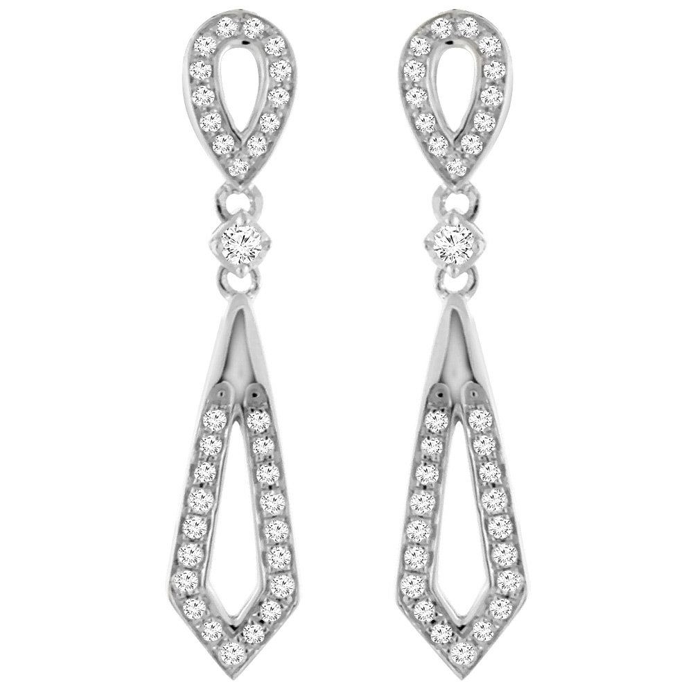 14K WHITE GOLD 0.22 CTTW GENUINE DIAMOND ELONGATED EARRINGS, 3/16 INCHES WIDE