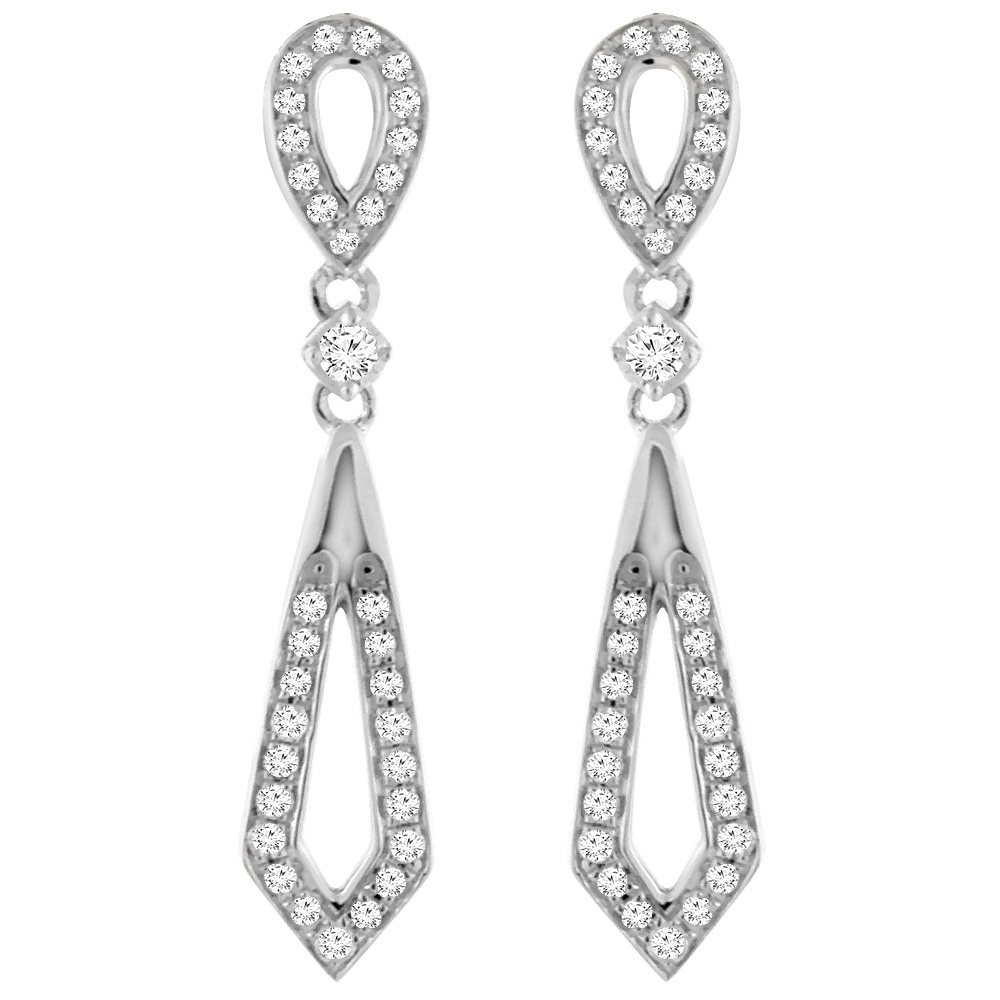 14K White Gold 0.22 cttw Genuine Diamond Elongated Earrings, 3/16 inches wide