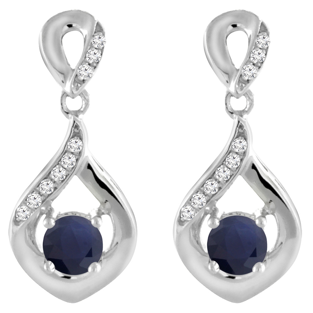 14K White Gold Diamond Natural Quality Blue Sapphire Earrings Round 4 mm