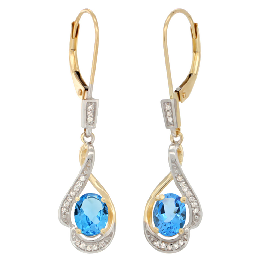 14K WHITE GOLD DIAMOND NATURAL QUALITY RUBY LEVERBACK EARRINGS OVAL 7X5 MM, 1 7/16 INCH LONG