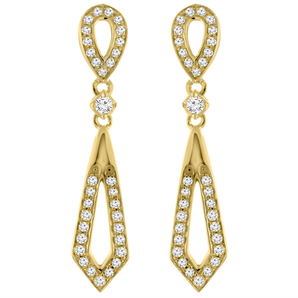 14K YELLOW GOLD 0.22 CTTW GENUINE DIAMOND ELONGATED EARRINGS, 3/16 INCHES WIDE