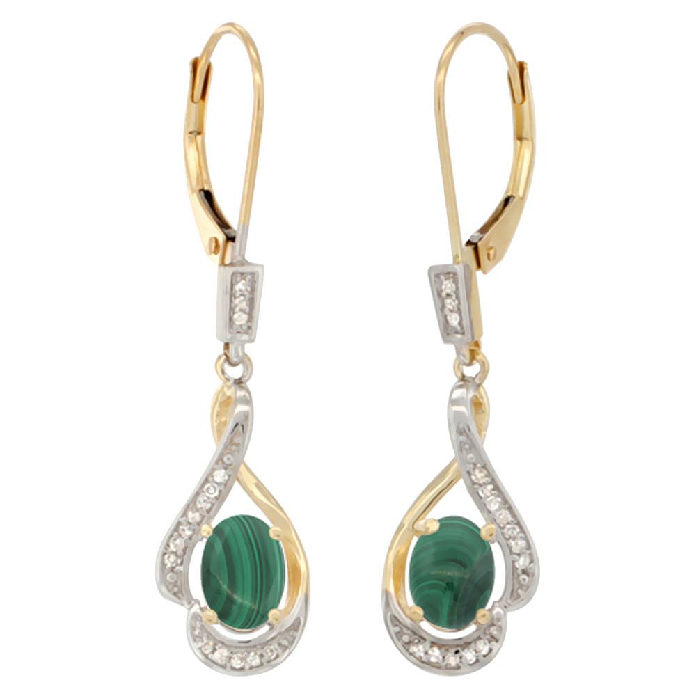 14K YELLOW GOLD DIAMOND NATURAL WHISKY QUARTZ LEVERBACK EARRINGS OVAL 7X5 MM, 1 7/16 INCH LONG