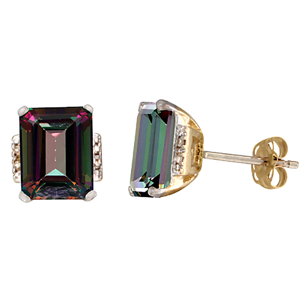 10K Yellow Gold 0.02 cttw Diamond Natural Mystic Topaz Earrings Octagon 8x6 mm