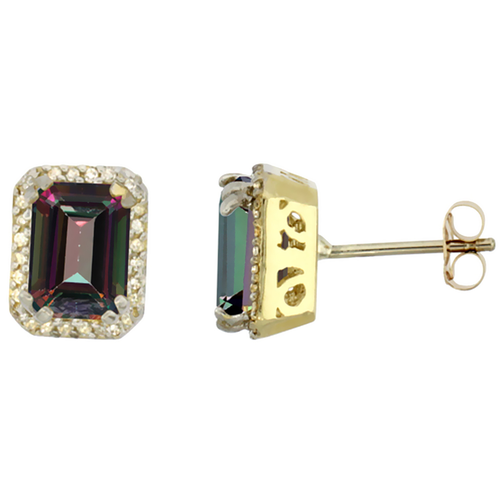 10K Yellow Gold Diamond Natural Mystic Topaz Earrings Octagon 7x5 mm