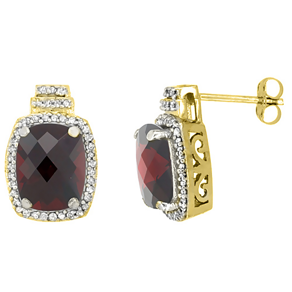 10K Yellow Gold 0.29 cttw Diamond Natural Garnet Earrings Octagon Cushion 8x6 mm