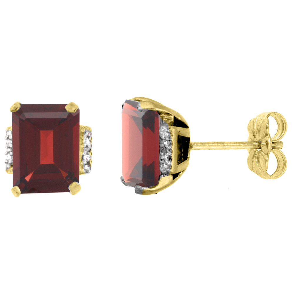 10K Yellow Gold 0.02 cttw Diamond Natural Garnet Earrings Octagon 8x6 mm