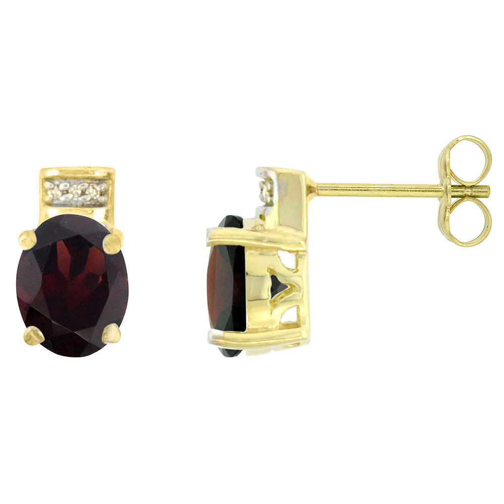 10K Yellow Gold Diamond Natural Garnet Earrings Oval 8x6 mm