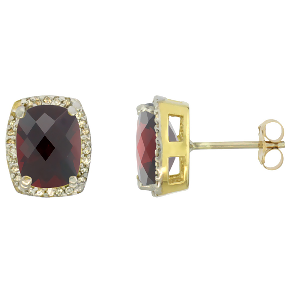 10K Yellow Gold Diamond Natural Garnet Earrings Octagon Cushion 8x6 mm