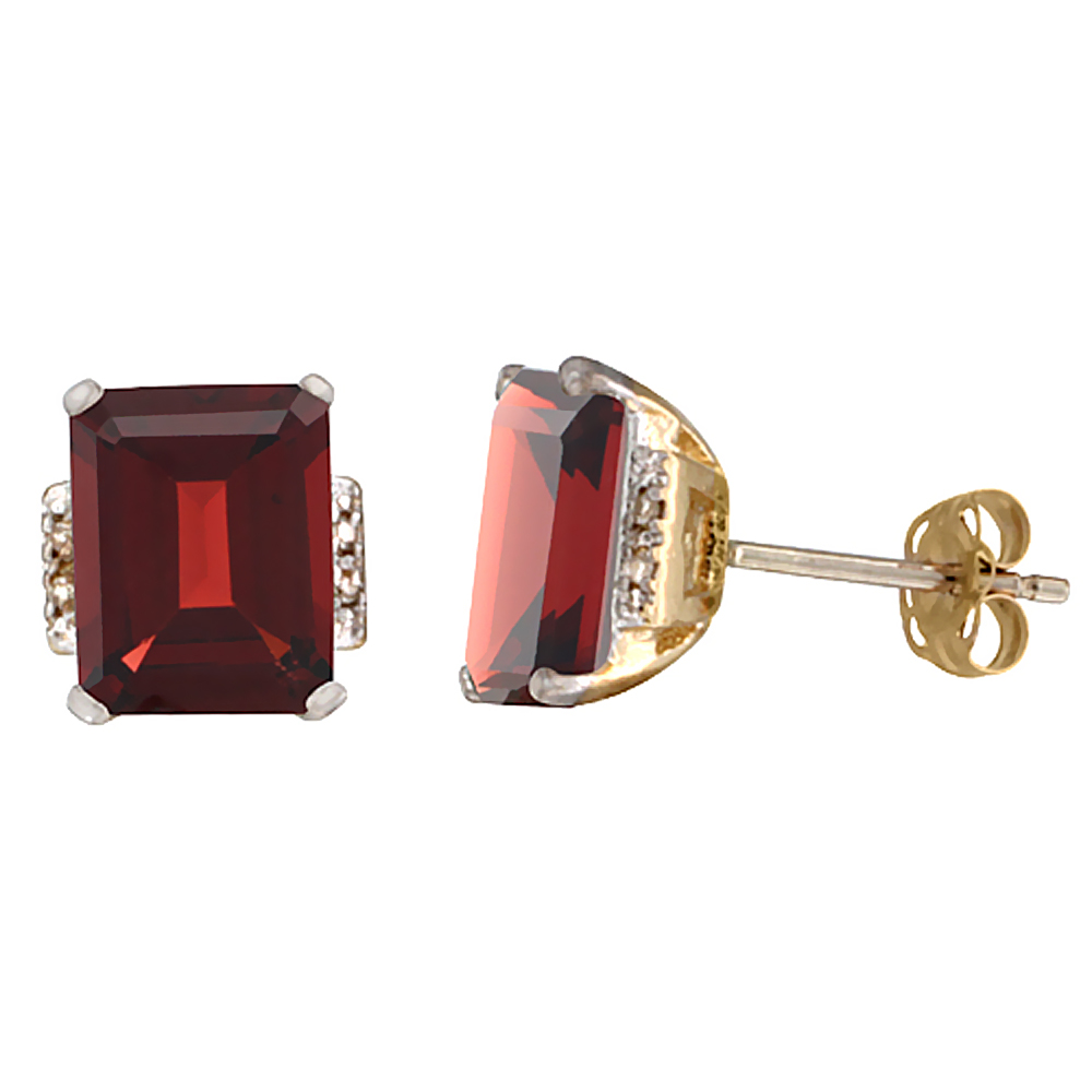 10K Yellow Gold 0.02 cttw Diamond Enhanced Genuine Ruby Earrings Octagon 8x6 mm