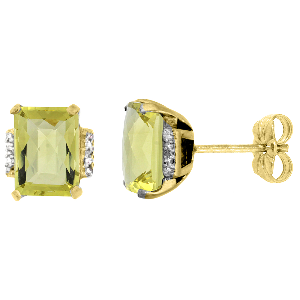 10K YELLOW GOLD 0.02 CTTW DIAMOND NATURAL LEMON QUARTZ EARRINGS OCTAGON 8X6 MM