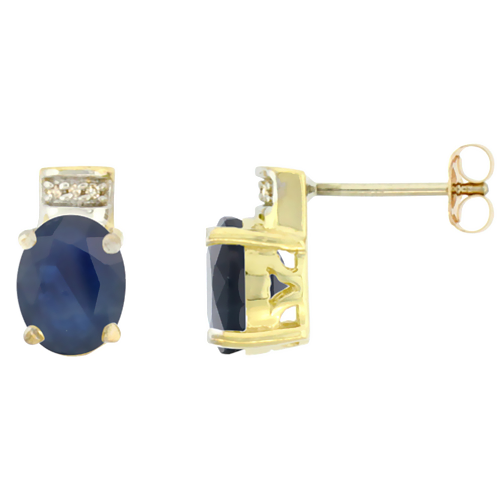 10K Yellow Gold Diamond Natural Australian Sapphire Earrings Oval 8x6 mm