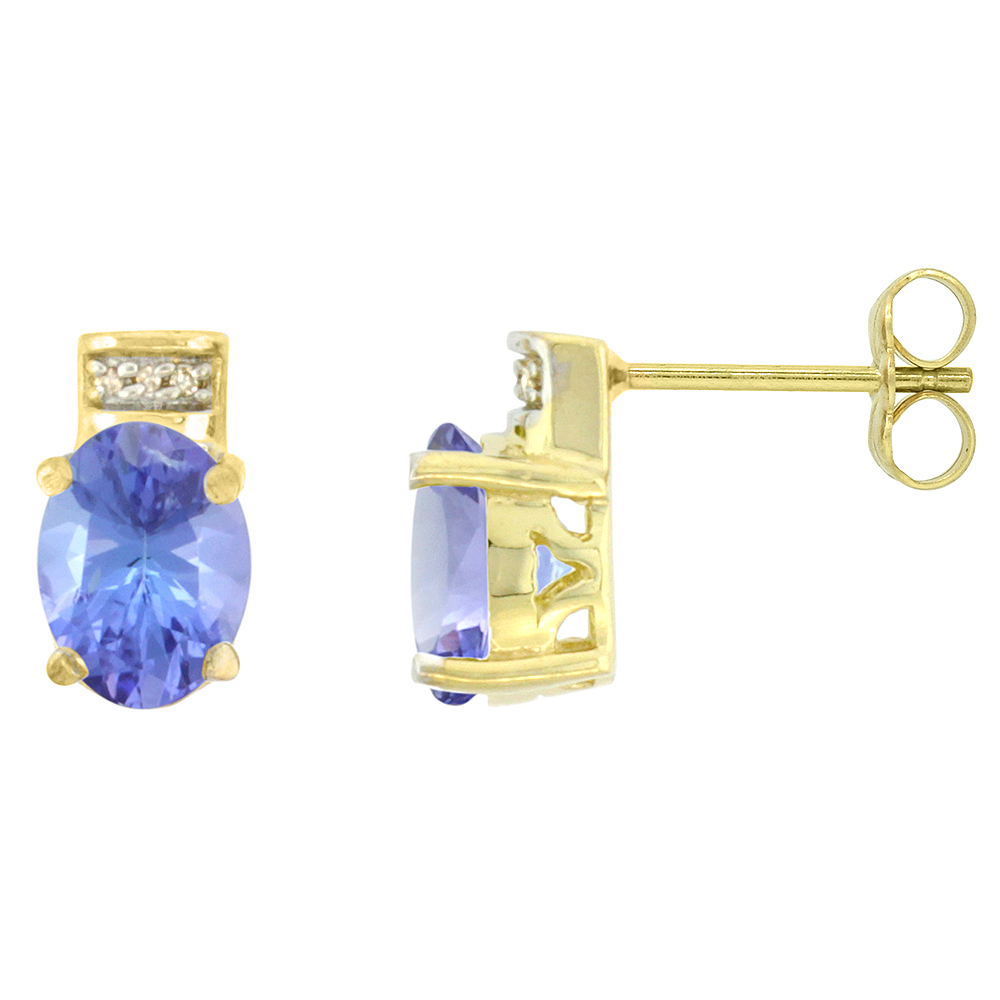 10K Yellow Gold Diamond Natural Tanzanite Earrings Oval 8x6 mm