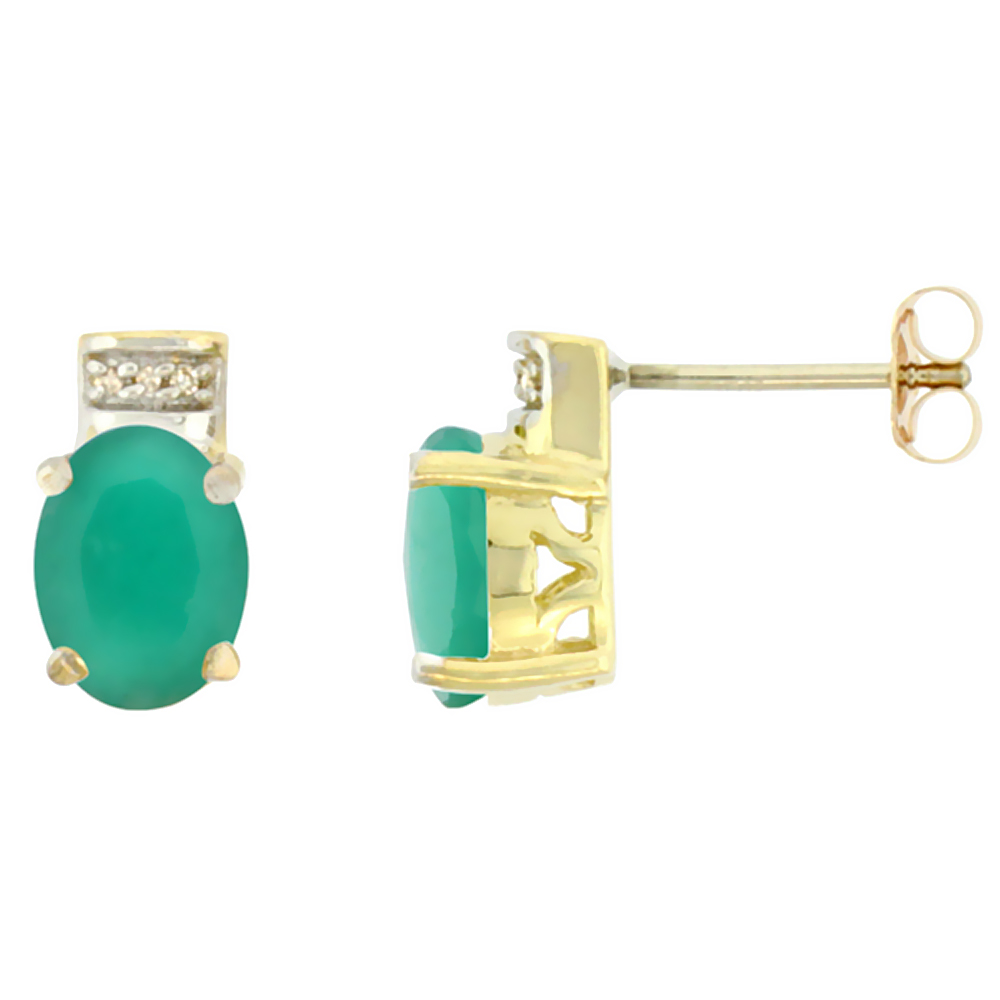 10K YELLOW GOLD DIAMOND NATURAL QUALITY EMERALD EARRINGS OVAL 8X6 MM
