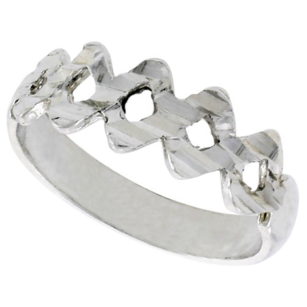 STERLING SILVER SMALL ZIGZAG RING POLISHED FINISH 1/4 INCH WIDE, SIZES 6 - 9