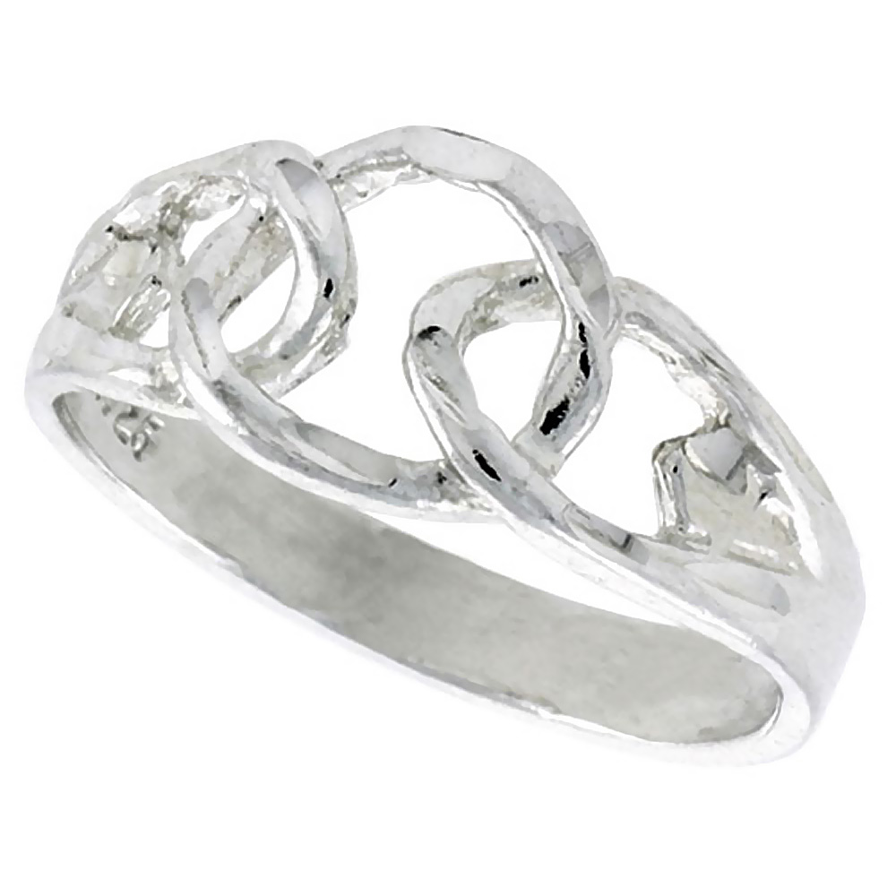 STERLING SILVER DAINTY CHAIN LINK RING POLISHED FINISH 3/8 INCH WIDE, SIZES 6 - 9