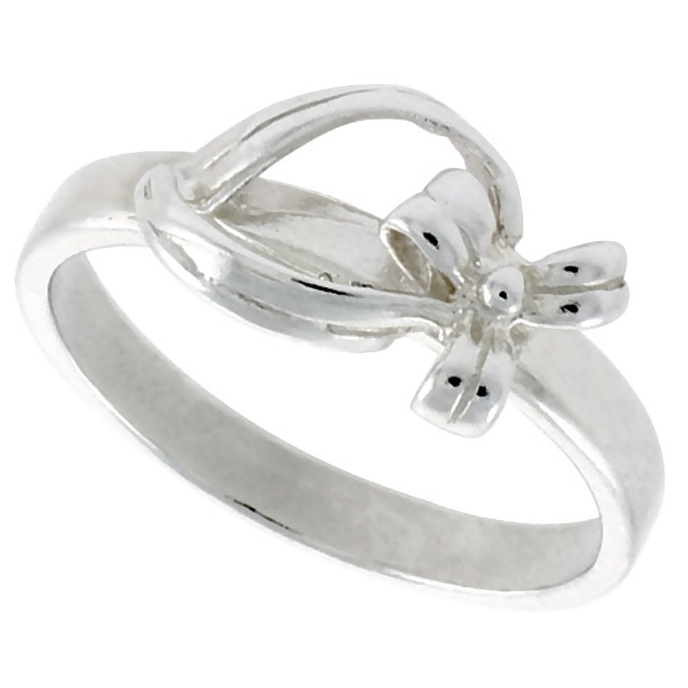 STERLING SILVER DAINTY BOW RING 5/16 INCH WIDE, SIZES 6 - 9