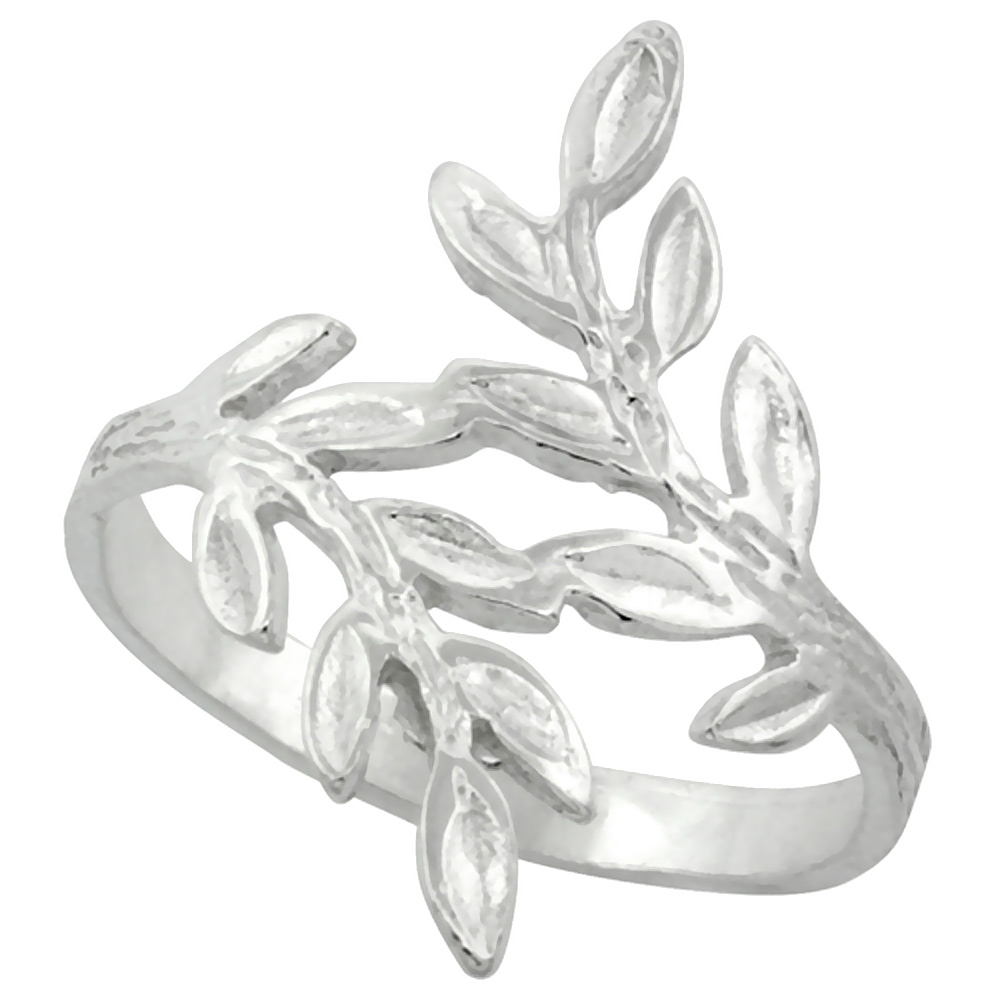 STERLING SILVER OLIVE BRANCH RING POLISHED FINISH 7/8 INCH WIDE SIZES 6-9