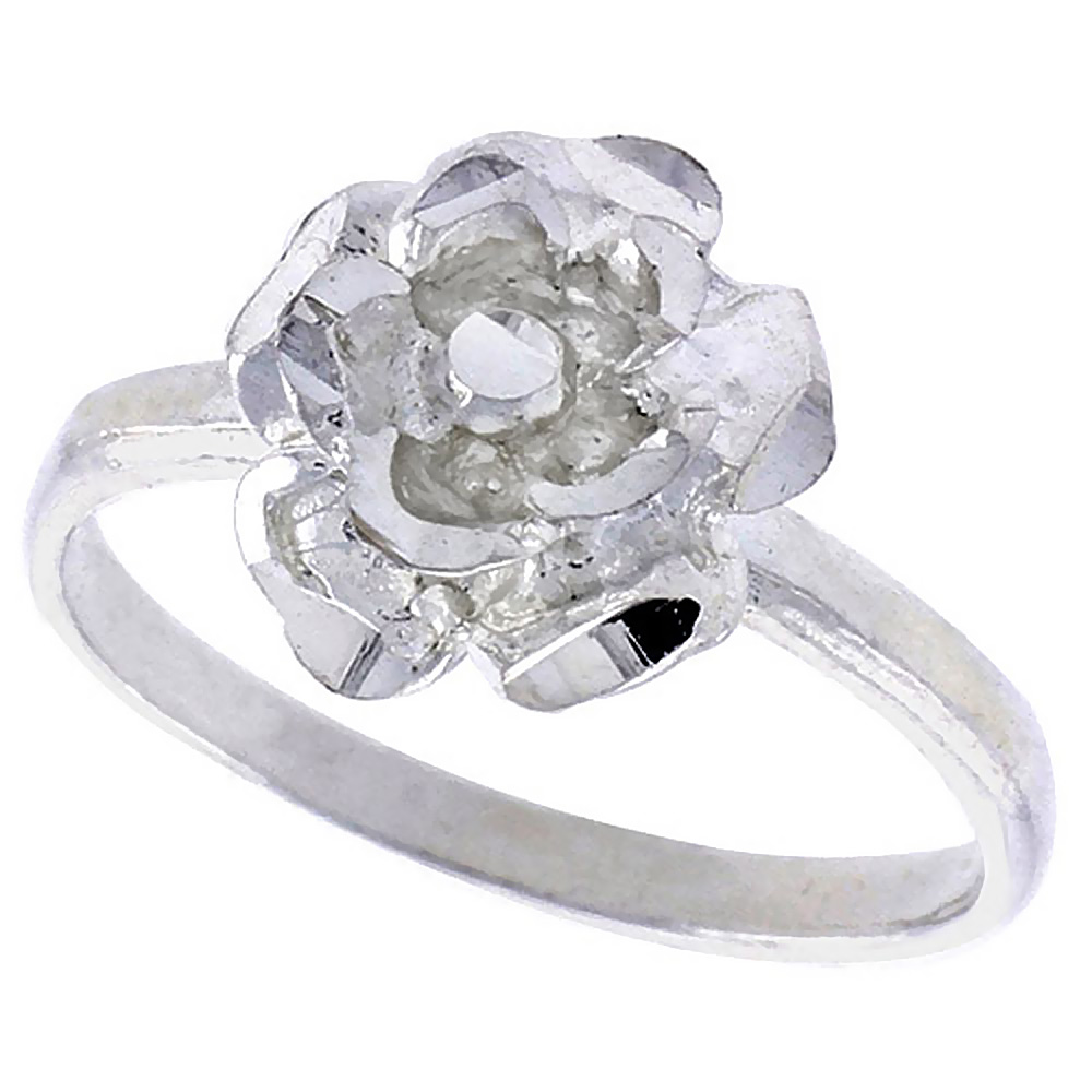 STERLING SILVER FLORAL RING POLISHED FINISH 3/8 INCH WIDE, SIZES 6 - 9,
