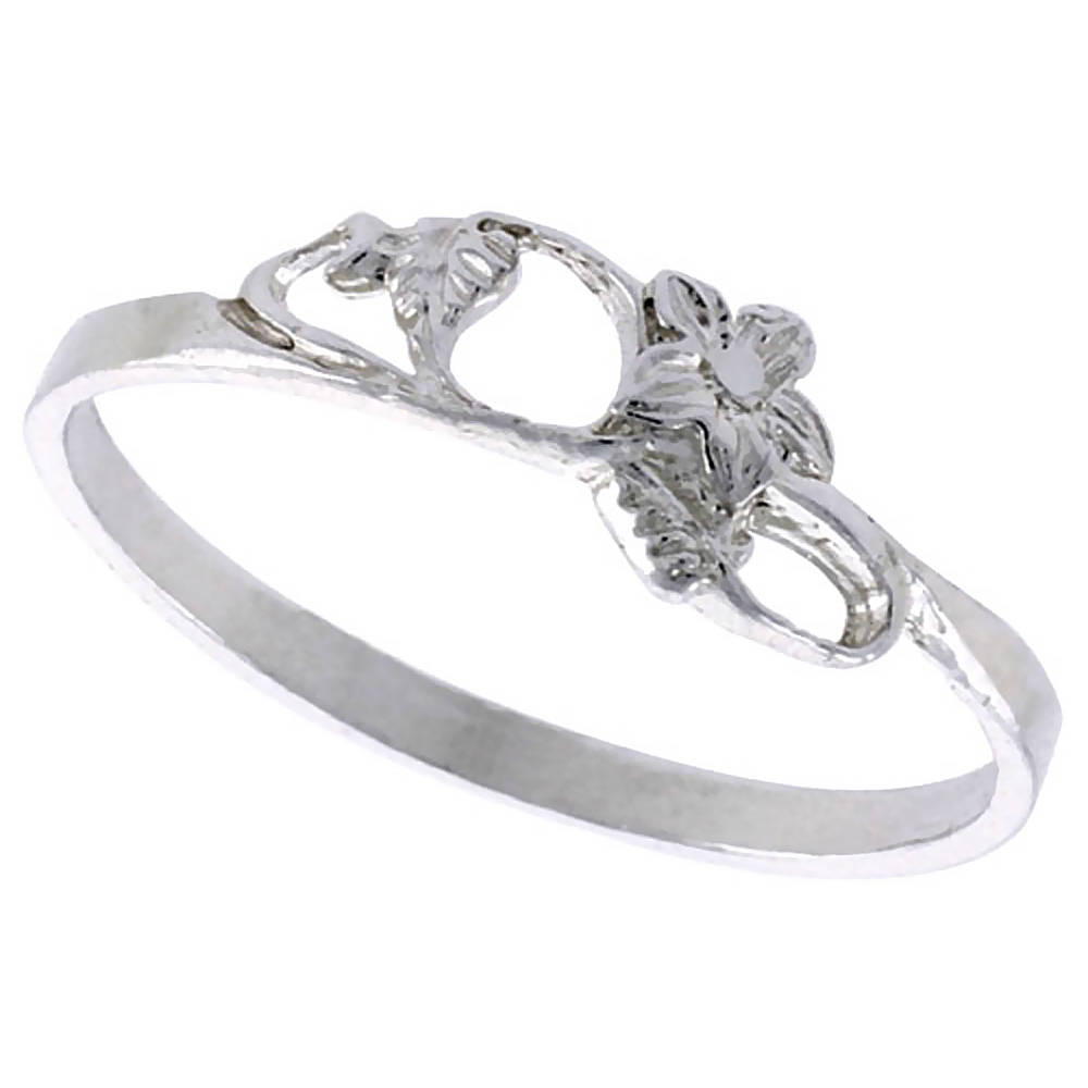 STERLING SILVER FLORAL RING POLISHED FINISH 1/4 INCH WIDE, SIZES 6 - 9