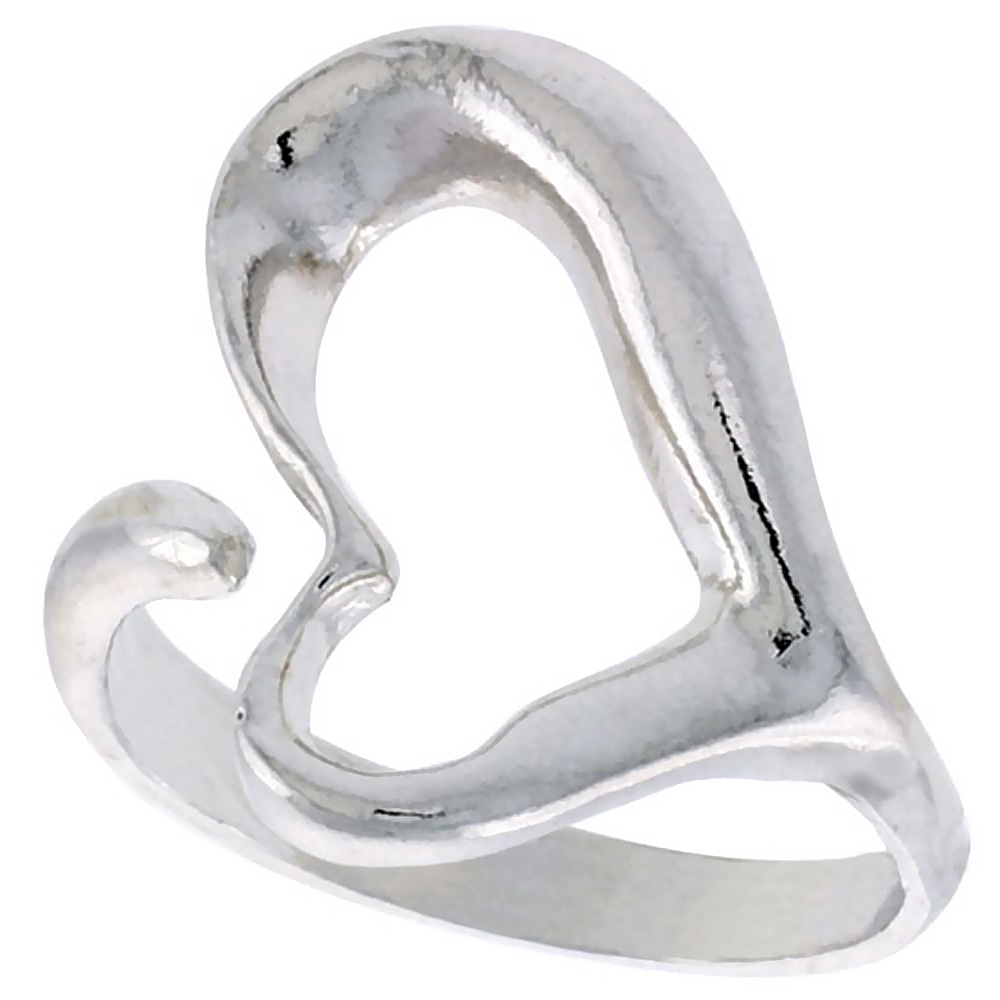 STERLING SILVER HEART RING POLISHED FINISH 3/4 INCH WIDE, SIZES 6 - 9