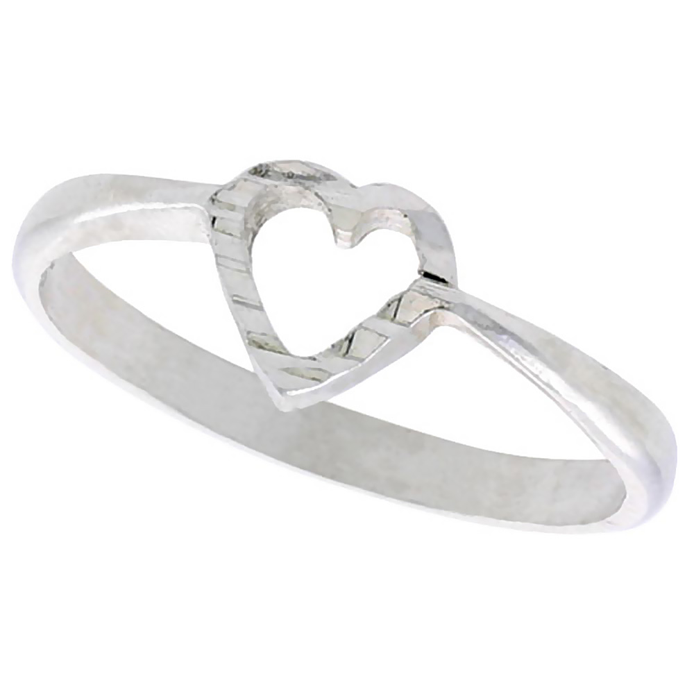 STERLING SILVER HEART RING POLISHED FINISH 1/4 INCH WIDE, SIZES 6 - 9