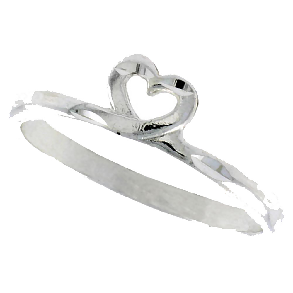 STERLING SILVER HEART RING POLISHED FINISH 1/4 INCH WIDE, SIZES 6 - 9