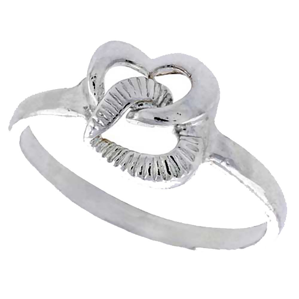 STERLING SILVER INTERLACING HEARTS RING POLISHED FINISH 3/8 INCH WIDE, SIZES 6 - 9,