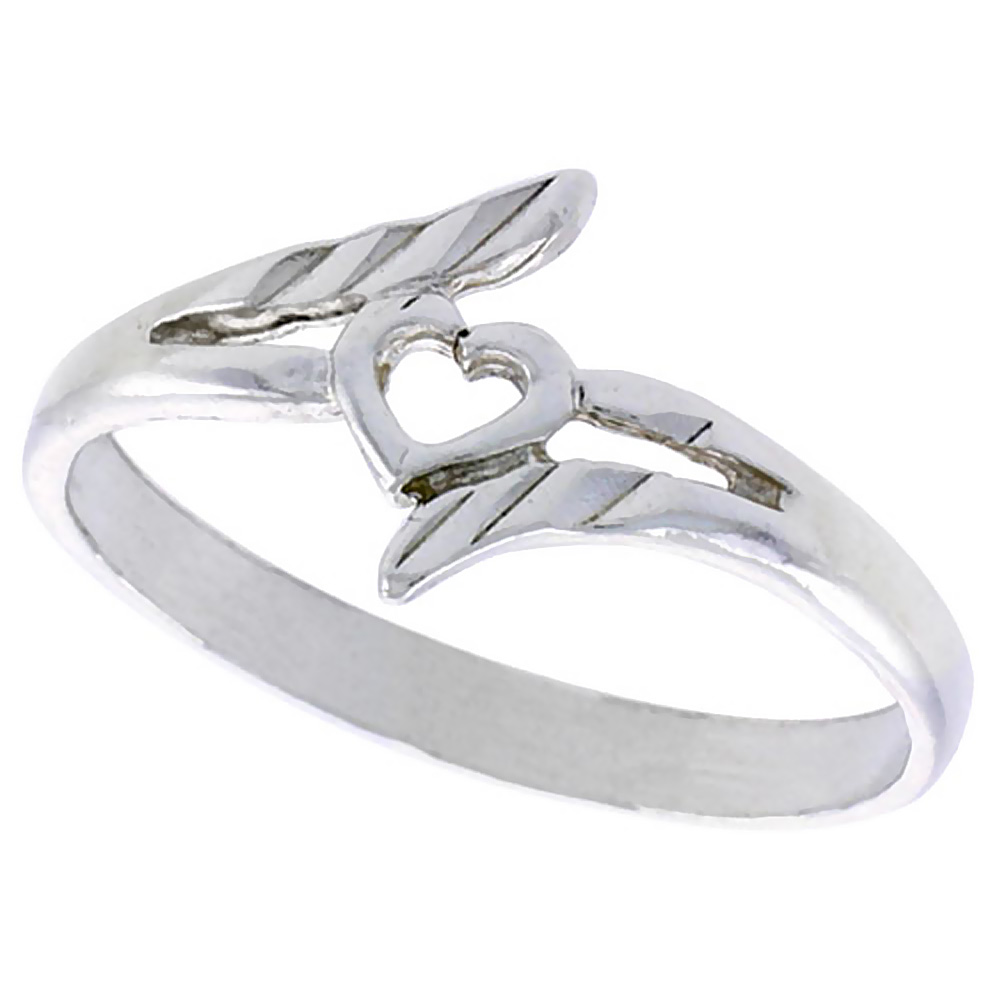 STERLING SILVER HEART RING POLISHED FINISH 3/8 INCH WIDE, SIZES 6 - 9,