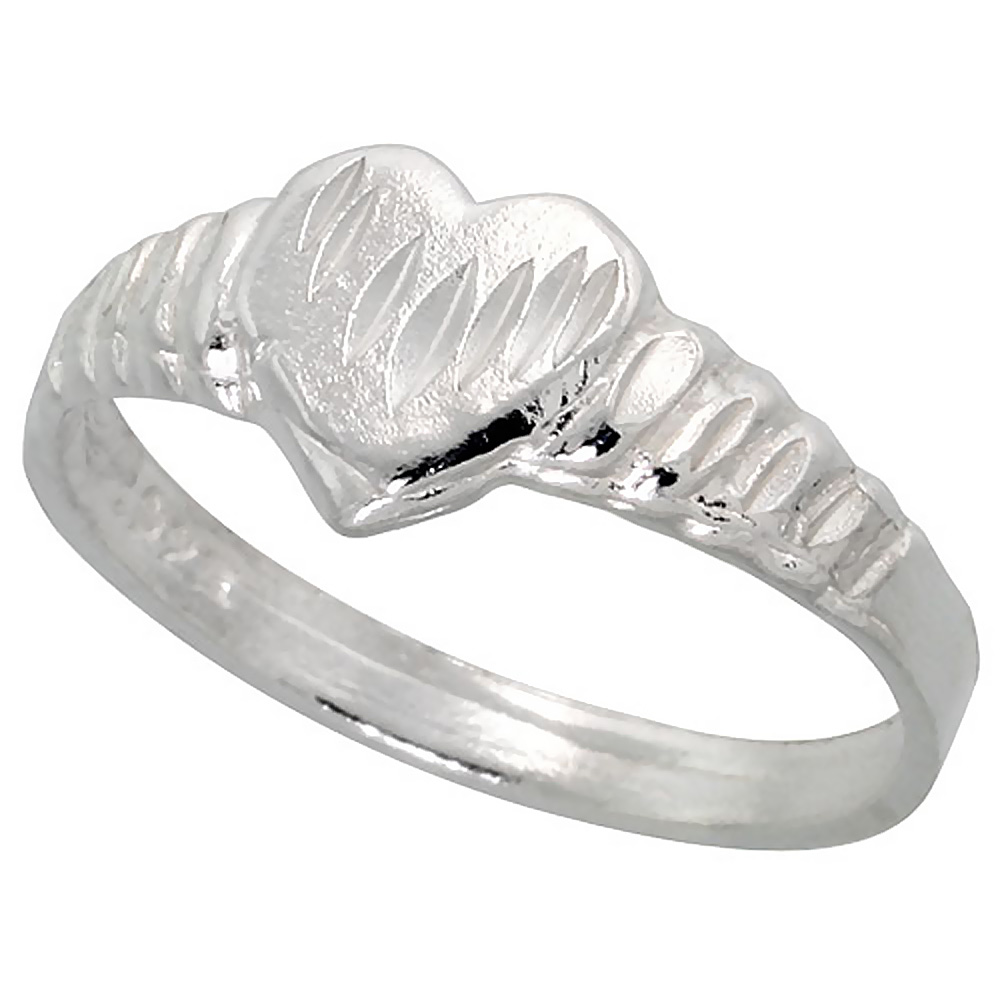 STERLING SILVER HEART RING POLISHED FINISH 1/4 INCH WIDE, SIZES 6 - 9