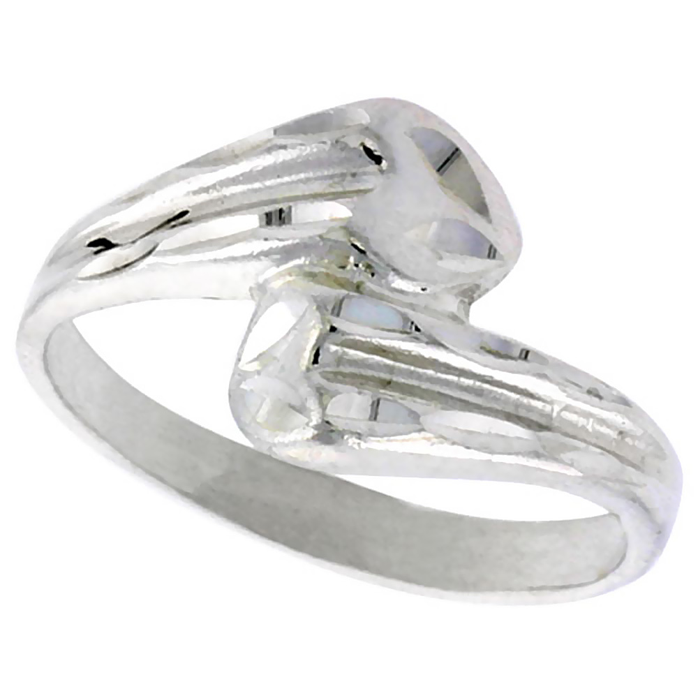 STERLING SILVER HEART RING POLISHED FINISH 3/8 INCH WIDE, SIZES 6 - 9,